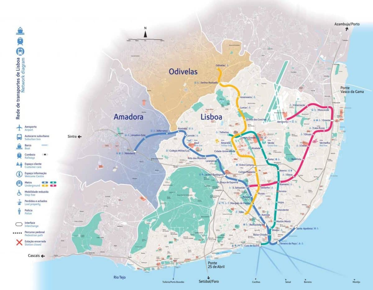 metro lissabon mit stadtplan